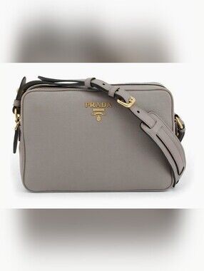 Prada Grey Vitello Phenix Leather Crossbody Bag